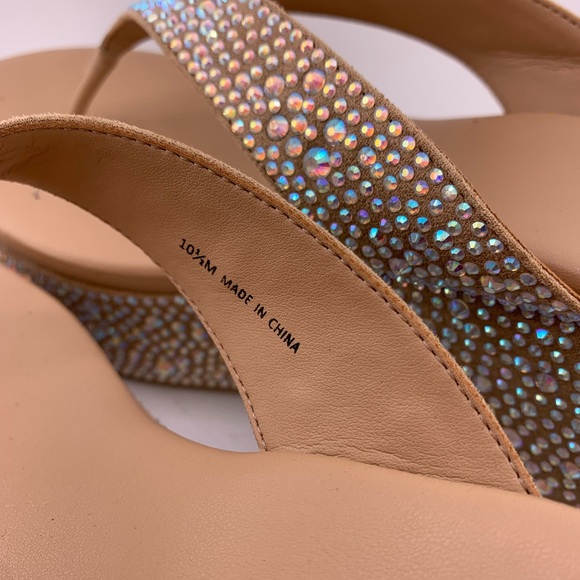 10.5 Rhinstone Bling Tan Crystal Embellished Wedge Platform Sandals - Picture 6 of 7